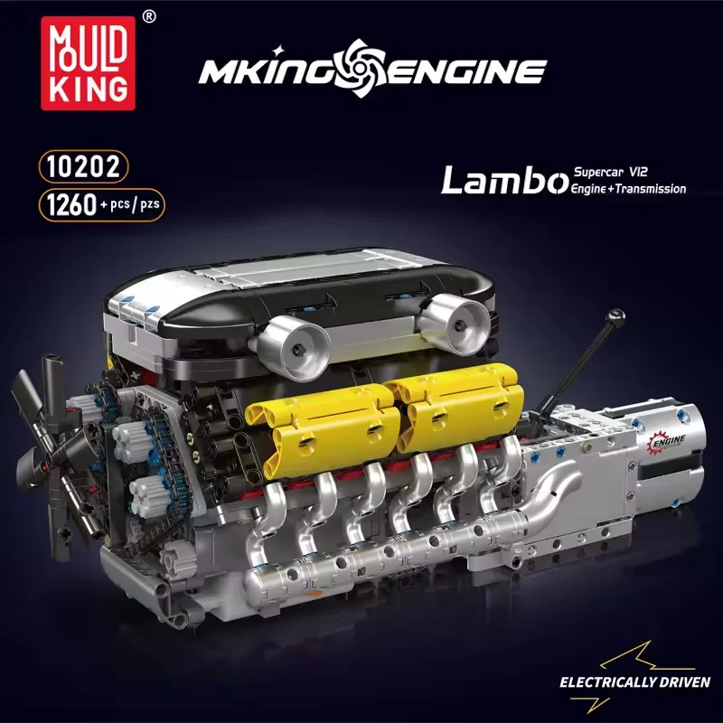 Mould King 10202 Modello di motore motorizzato Supercar V12 con kit di montaggio tecnico per blocchi di trasmissione per regalo per adulti per bambini