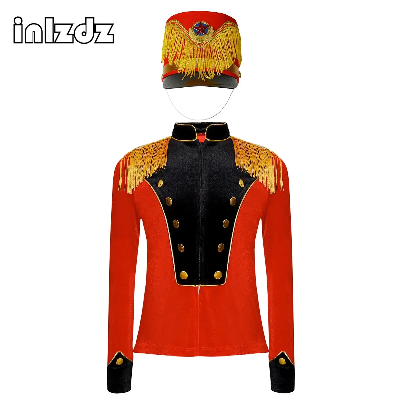 

Boy Girls Drum Trumpet Costume Kids Royal Honor Guard Uniform Tassel Jacket Coat Hat Nutcrackers Fancy Outfit Halloween Dress Up