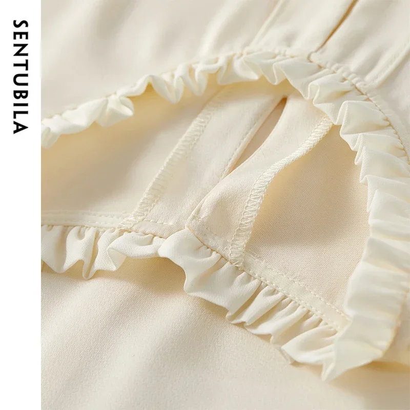 SENTUBILA Women's Elegant Chiffon Blouse 2025 Spring Commute Fashion Ruffled O Neck Long Sleeve Top Womans Clothes 143V56980