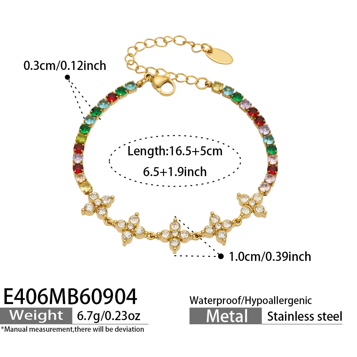 Farbiges Zirkon-Armband Tennis-Armband Edelstahl-Kettenarmbänder 18k Vergoldet Mit CZ-Blumen-Charm-Armbändern für Damen – Detail 9