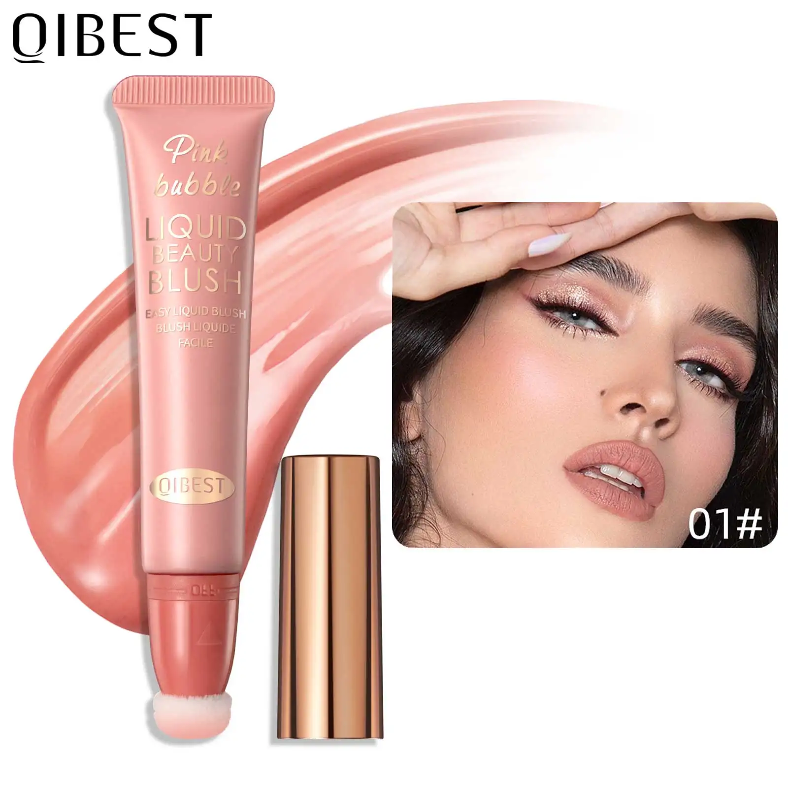 QIBEST Blush Stick Cream Blusher 3 Colors Blendable Waterproof Long-lasting Lip Cheek Eye Multi-use Stick Make-up for Women