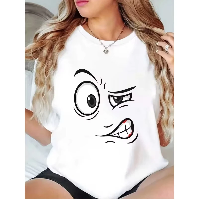 Unisex Funny Meme Face Graphic T Shirt Cartoon Facial Expression Print Short Sleeve Crew Neck Casual Humor Tee Men Women
