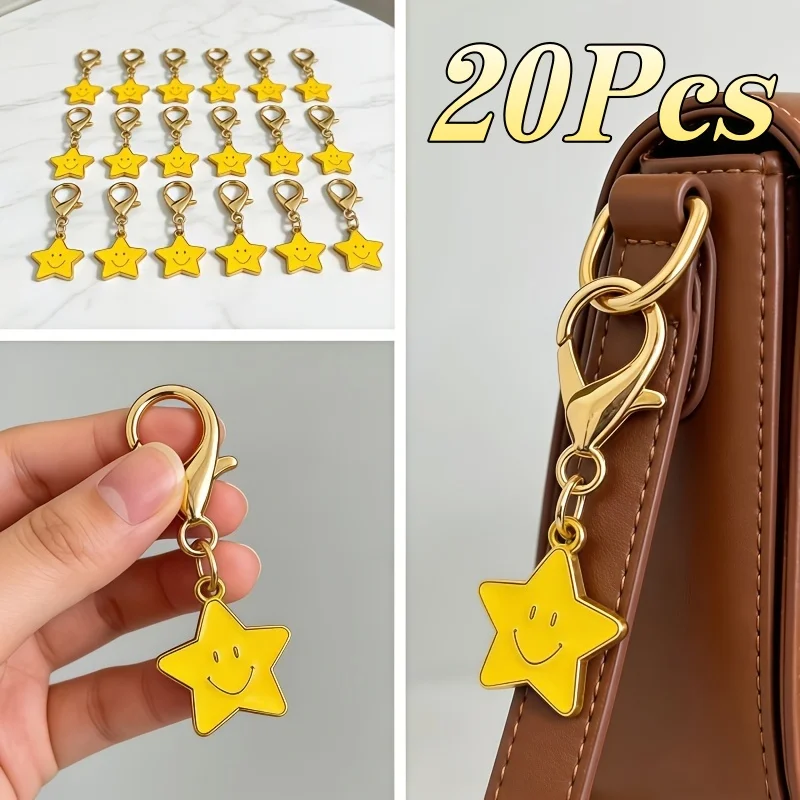 20Pcs Alloy Star Keychain Colorful Enamel Lobster Clasp Key Ring Bag Charm Pendant Fashion Gift Accessories For Women Girls