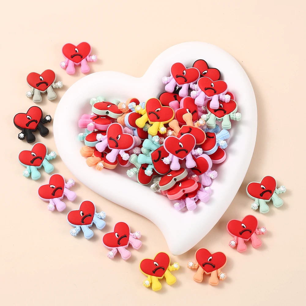 

10Pcs 25x29mm Cartoon Heart Silicone Teether Beads Loose Spacer Bead DIY Nursing Pacifier Chain Necklace Bracelet Jewelry Making