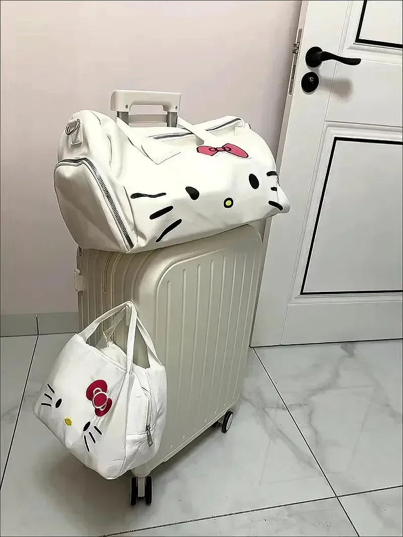 Sac fourre-tout imprimé dessin animé, sacs à main de voyage pliants mignons, sac lancé Hello Kitty, évaluation de voyage, Y2k 2024