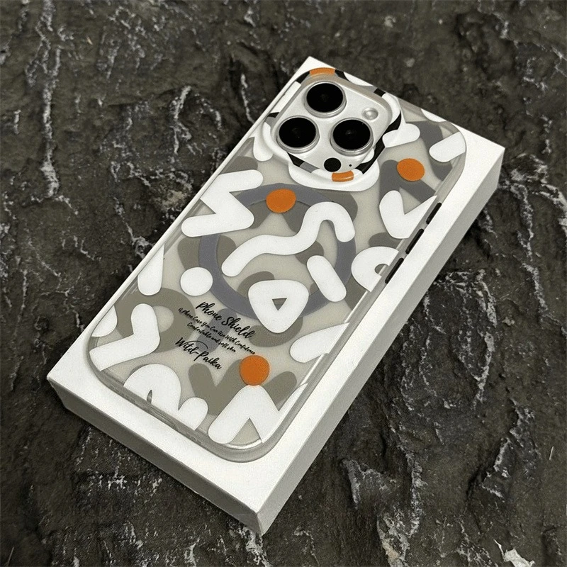 เคสโทรศัพท์ลายกราฟฟิตีแบบด้านสำหรับ iPhone 17 16 Pro Max รองรับ MagSafe ชาร์จแม่เหล็ก ป้องกันการลื่น ฝาหลังซิลิโคน