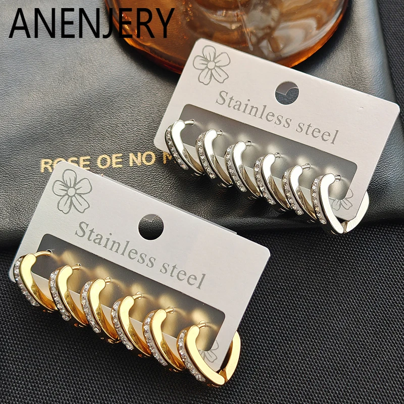 ANENJERY 316L Edelstahl Hohl V-form Zirkon Ohrringe Für Frauen Männer Persönlichkeit Einfache Vielseitig Schmuck Geschenke Großhandel