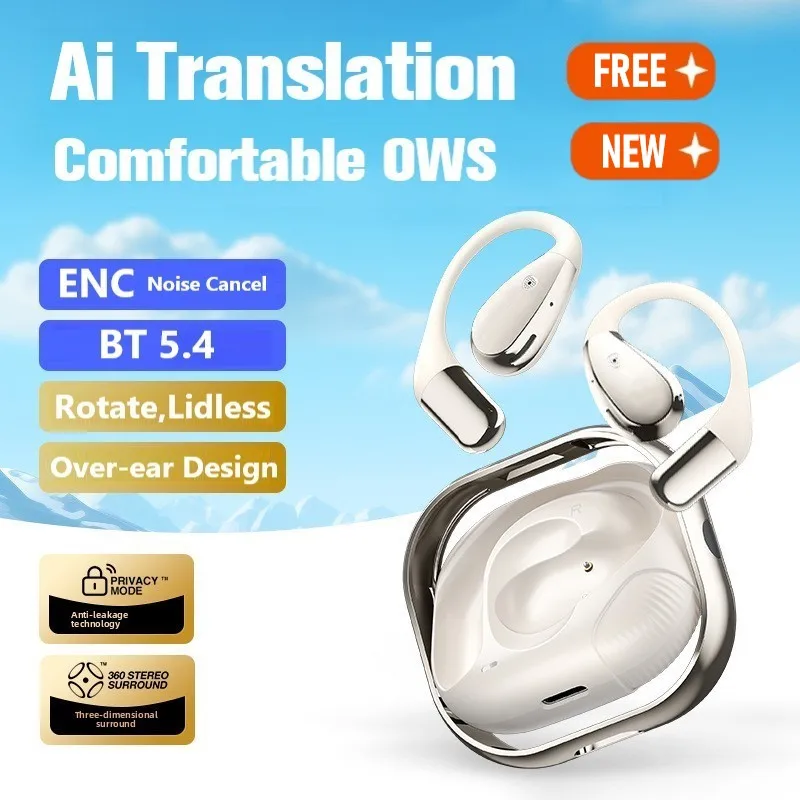 2026 New AI Wireless Translation Headset Bluetooth Headphone Private Model Noise Reduction Ear-mounted Popular Headset Earphone