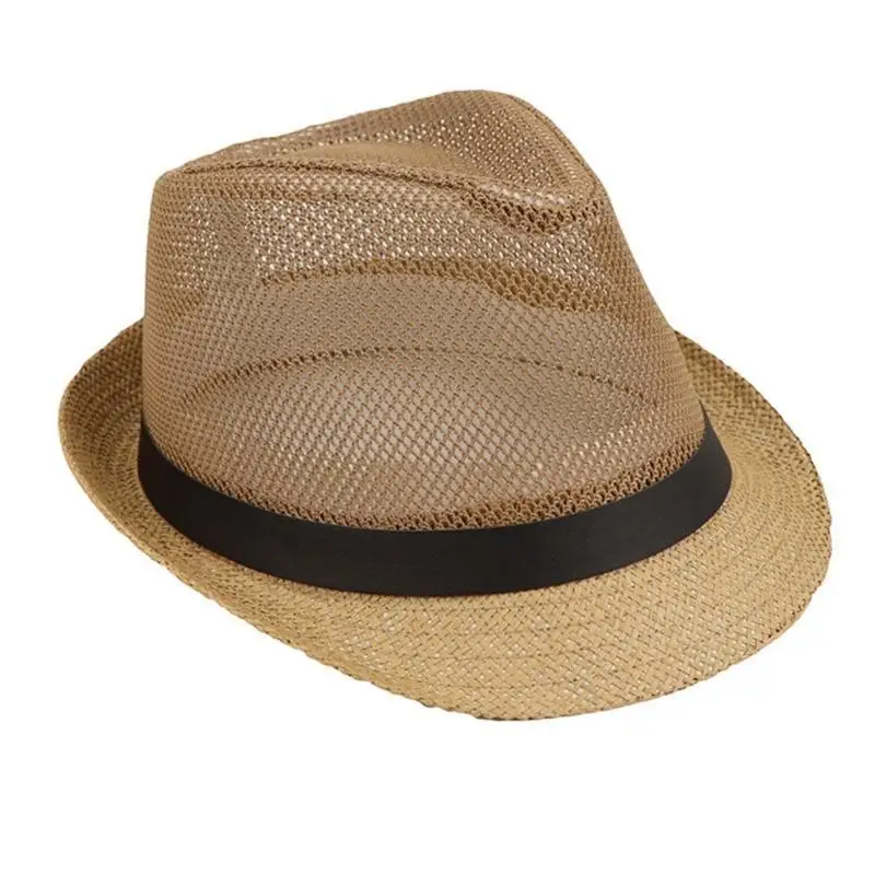 R1WE – chapeau britannique tissé en paille pour hommes, chapeau respirant pêche printemps Camping