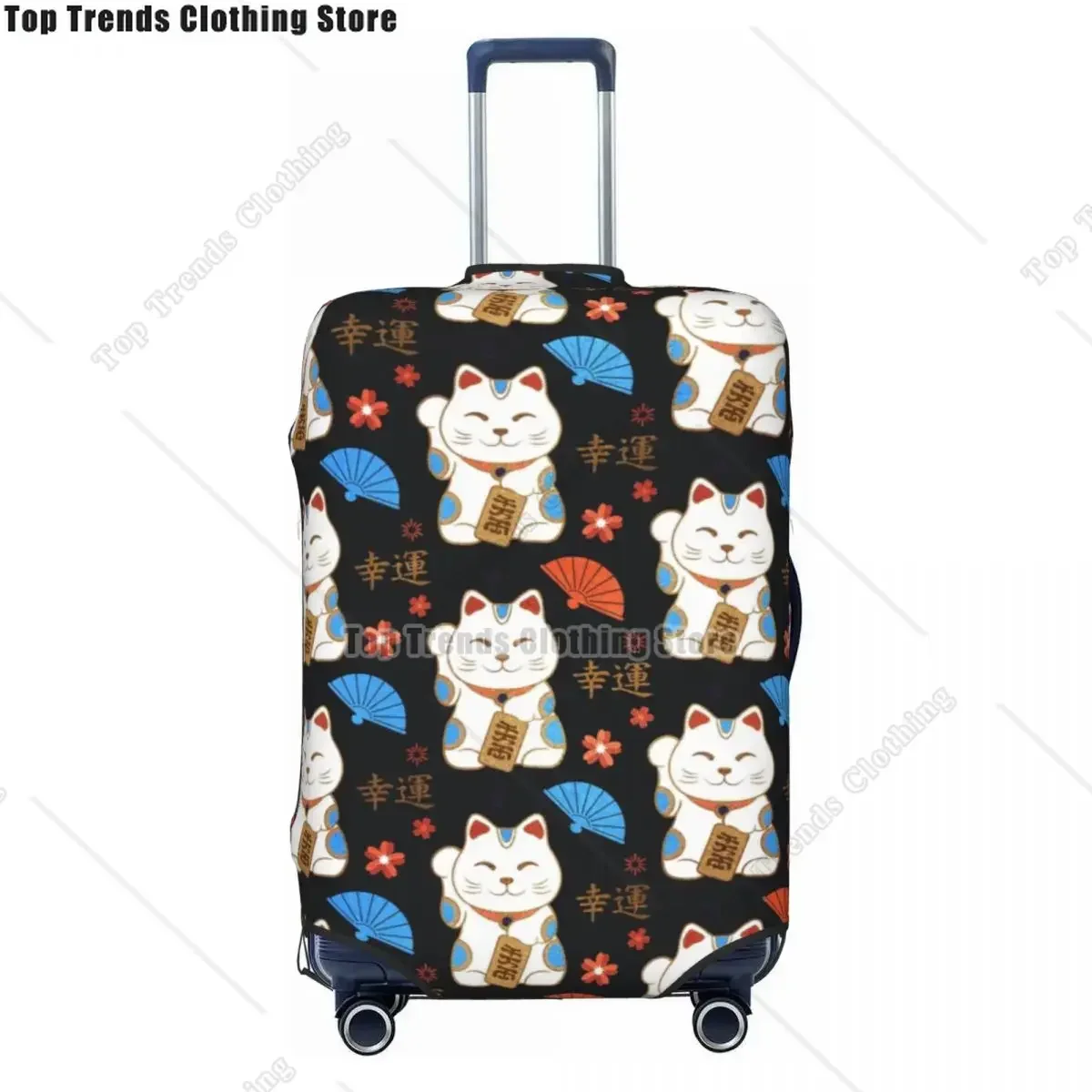 Custom Maneki Neko Cats Pattern Luggage Cover Protector Funny Japan Lucky Cat Travel Suitcase Covers for 18-32 Inch