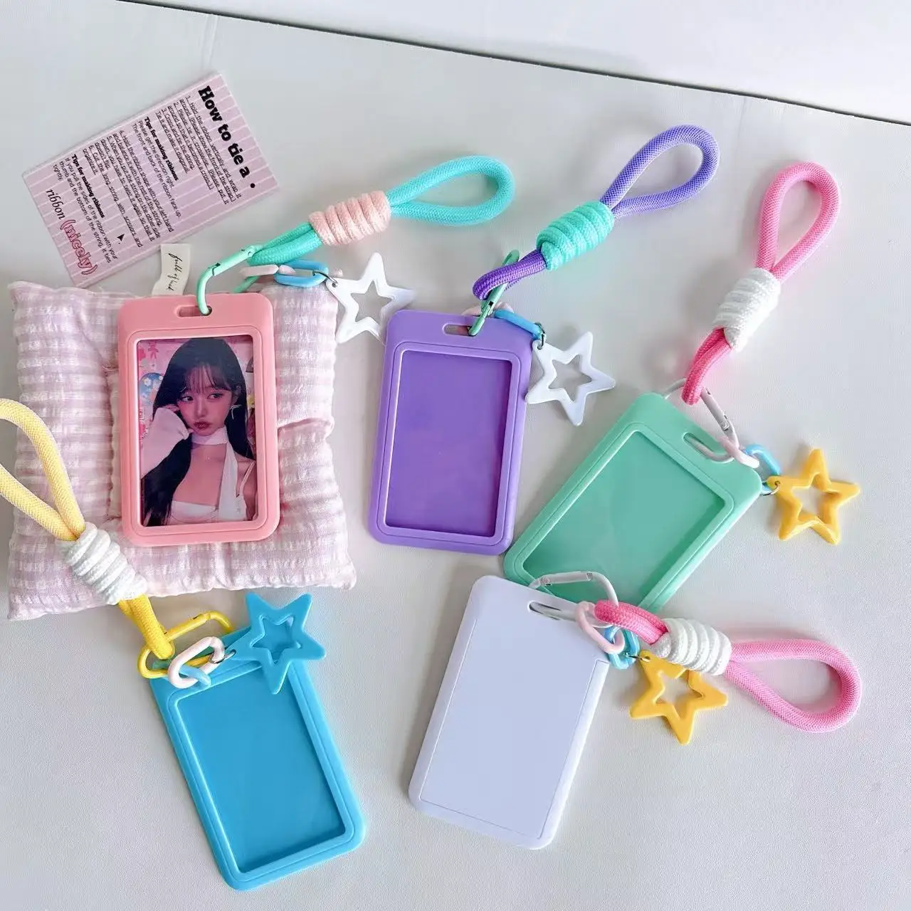 Kpop Photocard Holder Plastic Slide Lock Anti Lost Protector Sleeve Braided Lanyard Keychain Bag Charm Accessories For Kpop Fans