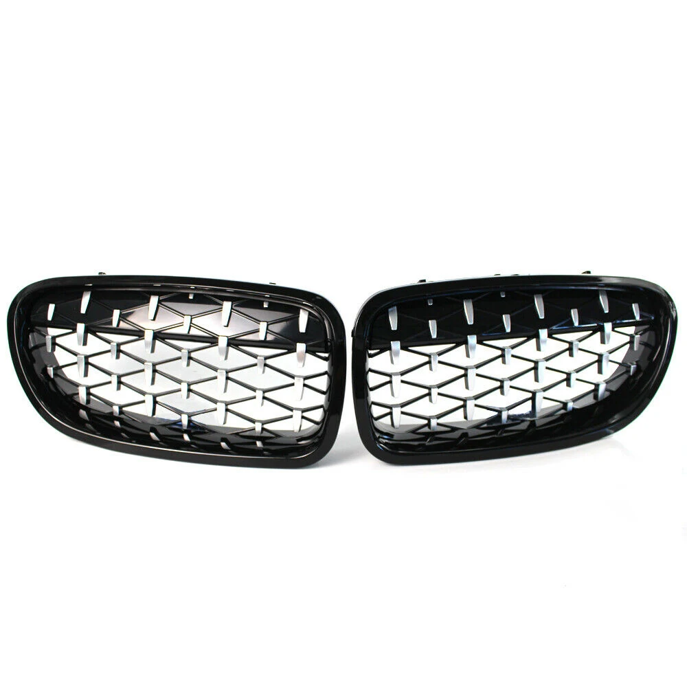 1 Pair Fit 10-16 BMW 5 Series F10 Base Sedan F11 Wagon M5 Modified Upgraded Diamond Grill Grille Front Kidney Stripe Glossy