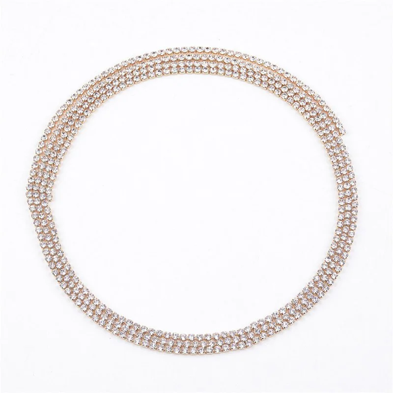 Rhinestone Body Chain Long Choker Necklace Sexy Layered Crystal Free Adjustment Thin Link Party Necklace Jewelry for Women Girls