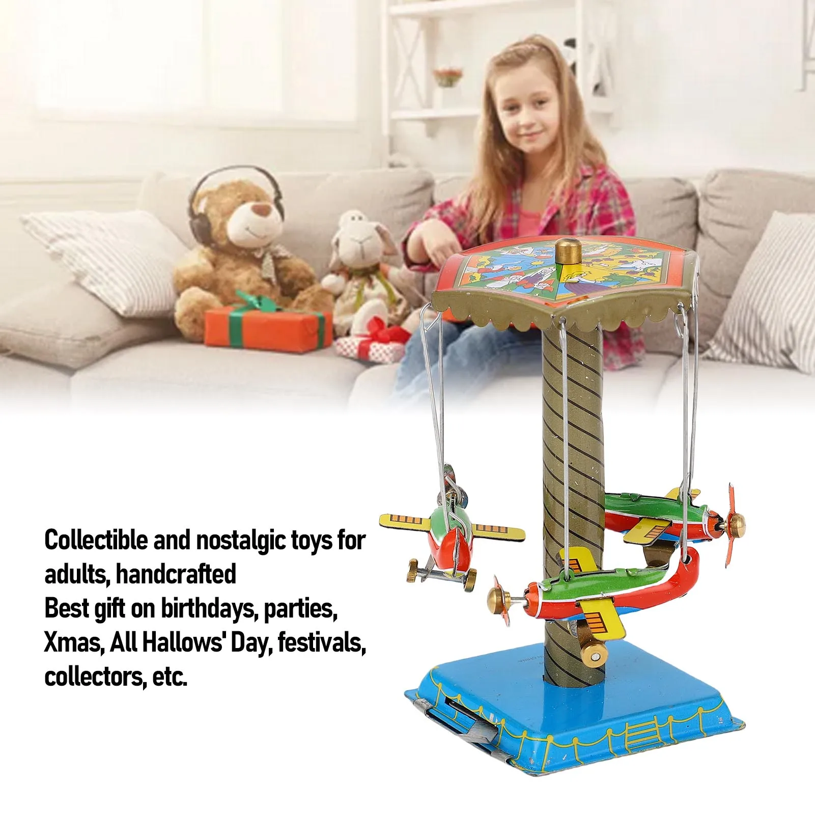 Collectible Tin Airplane Carousel MM089 Retro Nostalgic Clockwork