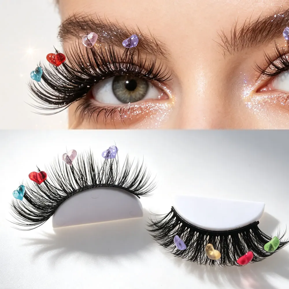 Mix Styles Rhinestone False Eyelashes 3D Fluffy Faux Mink Lashes Heart Square Star Butterfly Crystal Decor Wispy Sparkly Eye Las