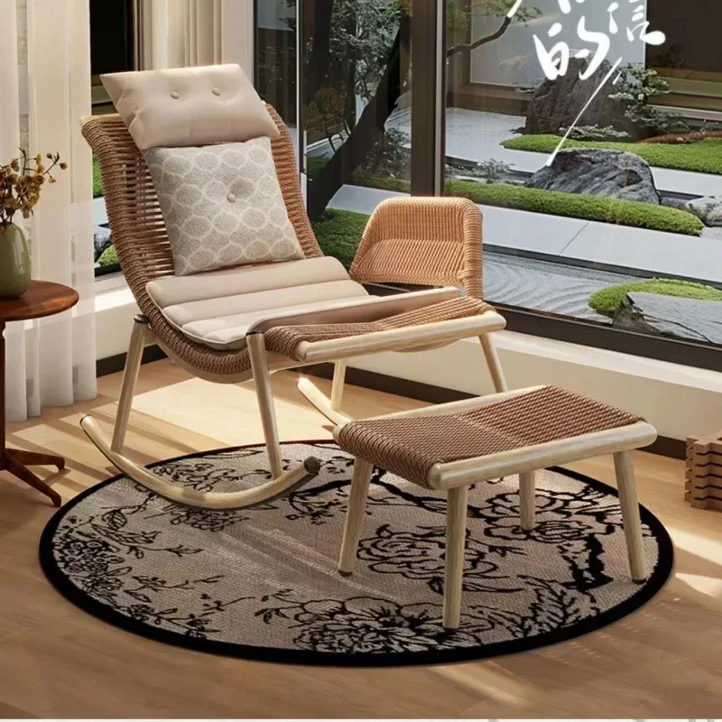 Outdoor rocking chair recliner adult home living room lazy sofa  balcony single rattan  courtyard retro rocking