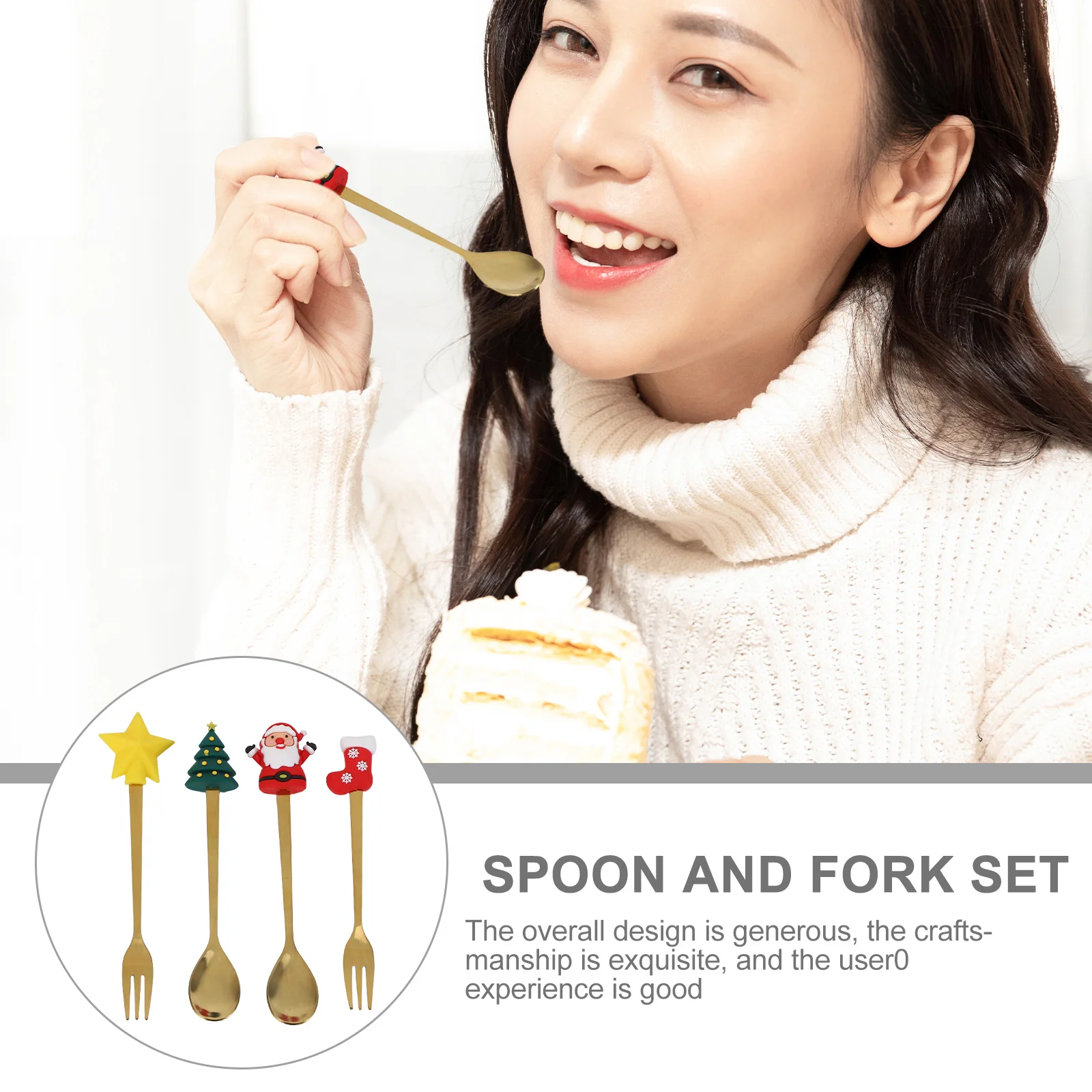 

1 Set Of Christmas Cutlery Kit Stainless Steel Coffee Spoons Dessert Forks Portable Cake Spoons For Ice Cream Tea Mixing Kitchen