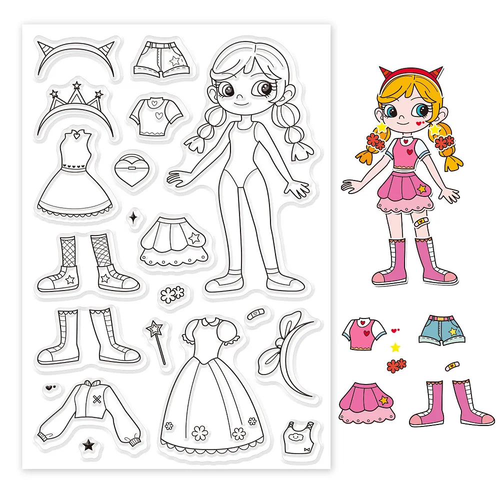 

PVC Plastic Stamps for DIY Scrapbooking Photo Album Decorative Cards Making Stamp Sheets Girl Pattern 16x11x0.3cm
