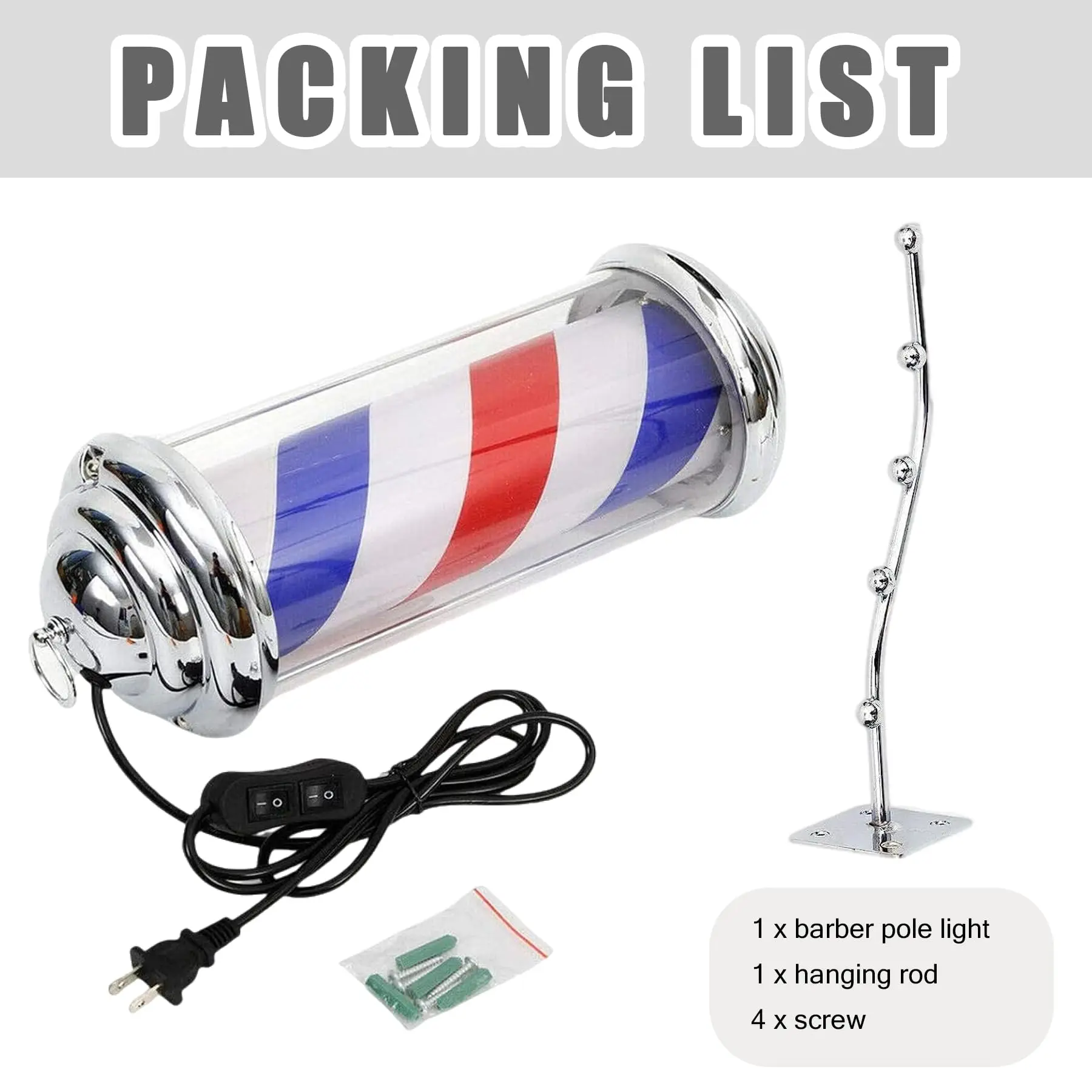 15in Rotating Barber Pole Light - Red & Blue Stripes, Wall-Mounted Indoor/Outdoor Salon Sign for Hair Shops (38.1cm)