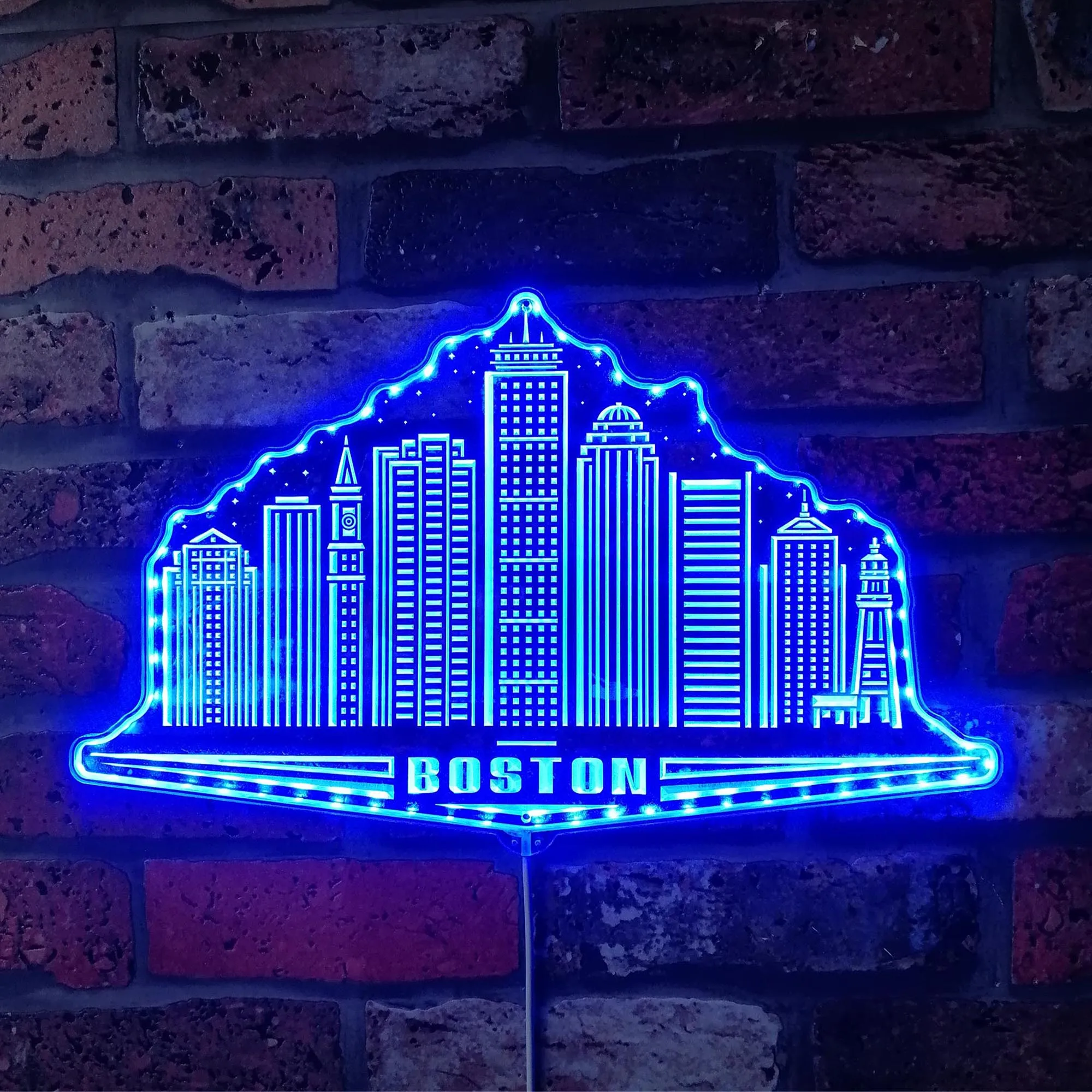 Boston Massachusetts USA Skyline Silhouette RGB Dynamic Glam LED Sign st06-fnd-i0109