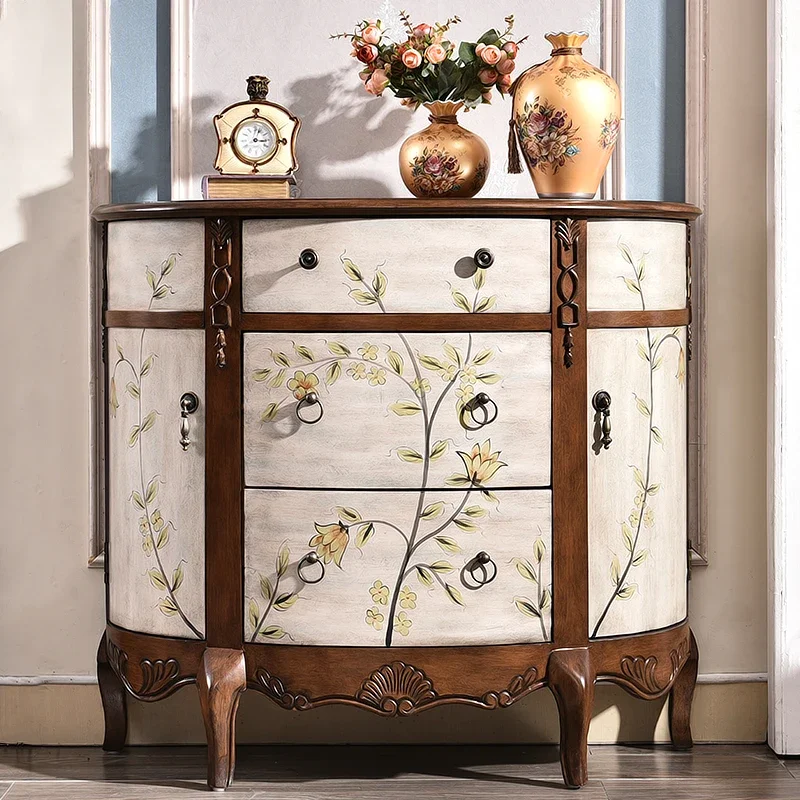 Solid wood semicircular entrance cabinet partition living room modern simple foyer cabinet corridor American side cabinet