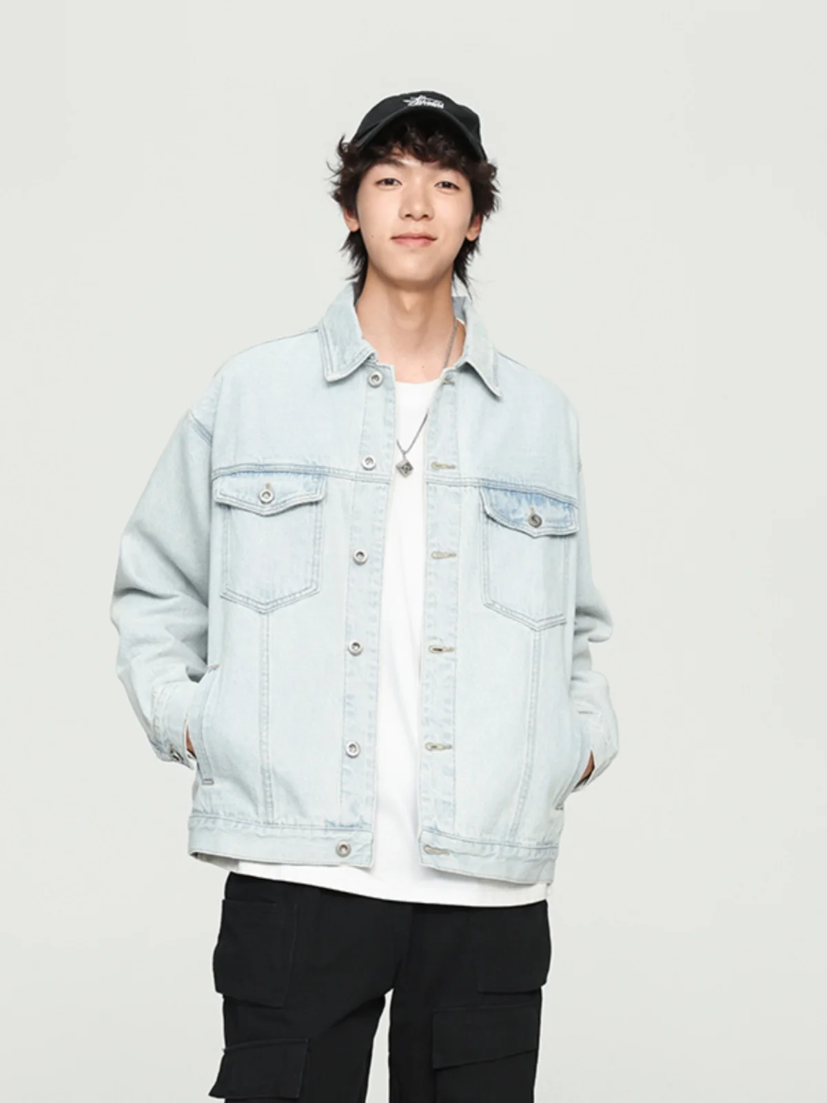 

Trendy Loose Men's Denim Jacket Spring Autumn Long Sleeve Printed Casual Fashion High Street Style Youth Popular Outerwear