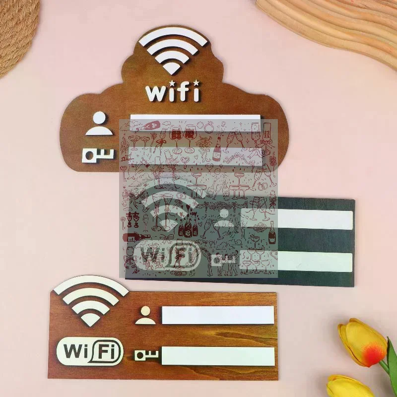 Vintage Wooden Wifi Password Sign Board Erasable Wifi Info Display Plate With Pen For Cafe Home Hotel Wall Decoration