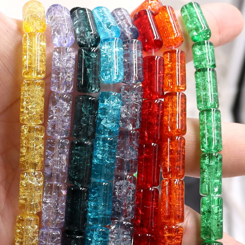 

for sale cylinder 8x15mm heavy crackle inside glass flower sparkling tube glass for jewelry making