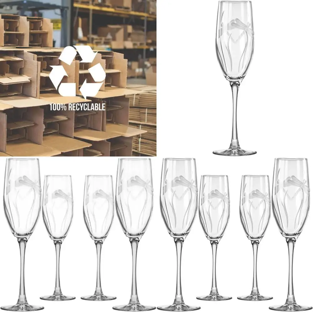 

8 oz Toasting Lute Glasses Set of 4 - Lead-Free Etched Glassware - Handcrafted in USA