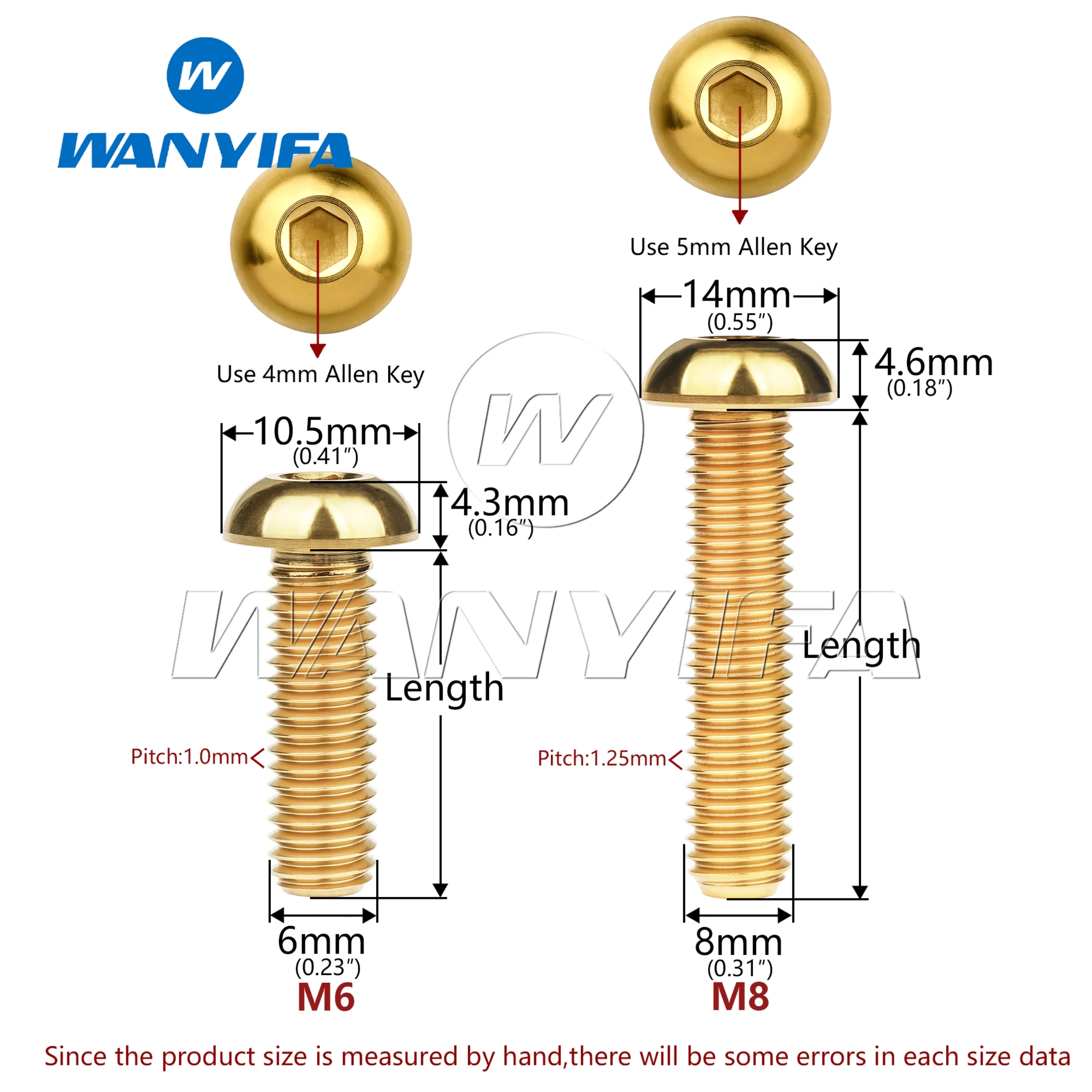 Wanyifa titanyum cıvata Ti M6/M8x12/15/16/20/25/30/35MM yarım yuvarlak altıgen başlı vidalar için bisiklet motosiklet araba bisiklet tamir