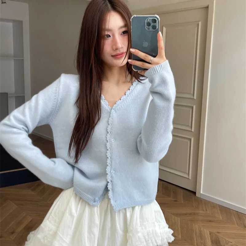 

Кардиган, женские свитера, пальто, куртки с v-образным вырезом, джемперы с длинными рукавами, однотонная уличная одежда Y2k, элегантная вязаная открытая майка, осень-зима