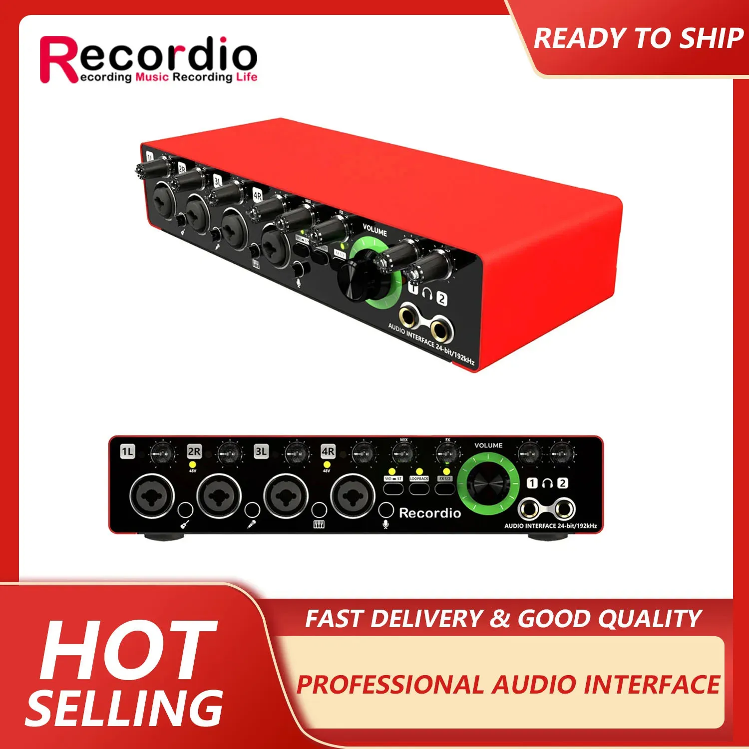 GAX-MD44 Hot Selling MD44 4 Input and 2 output 24Bit 192Hkz Audio Interface And USB Sound Card For Studio Live Recording