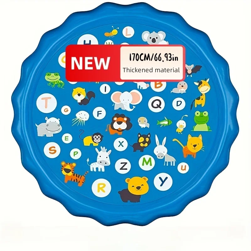 66.93 Polegada gigante luxo respingo almofada 3-em-1 crianças sprinkler piscina dos desenhos animados A-Z alfabeto padrão ao ar livre quintal gramado água jogar brinquedo
