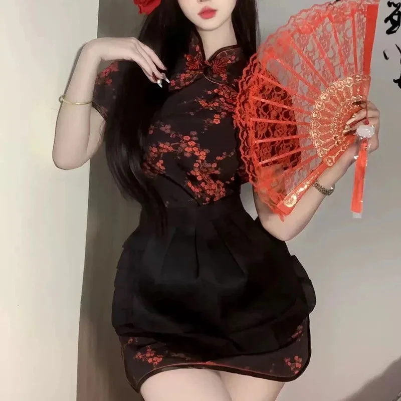 Disfraz de Cheongsam chino para mujer, traje de juego de rol, delantal, vestido, uniforme, Anime Kawaii, pequeño Chef, Cosplay