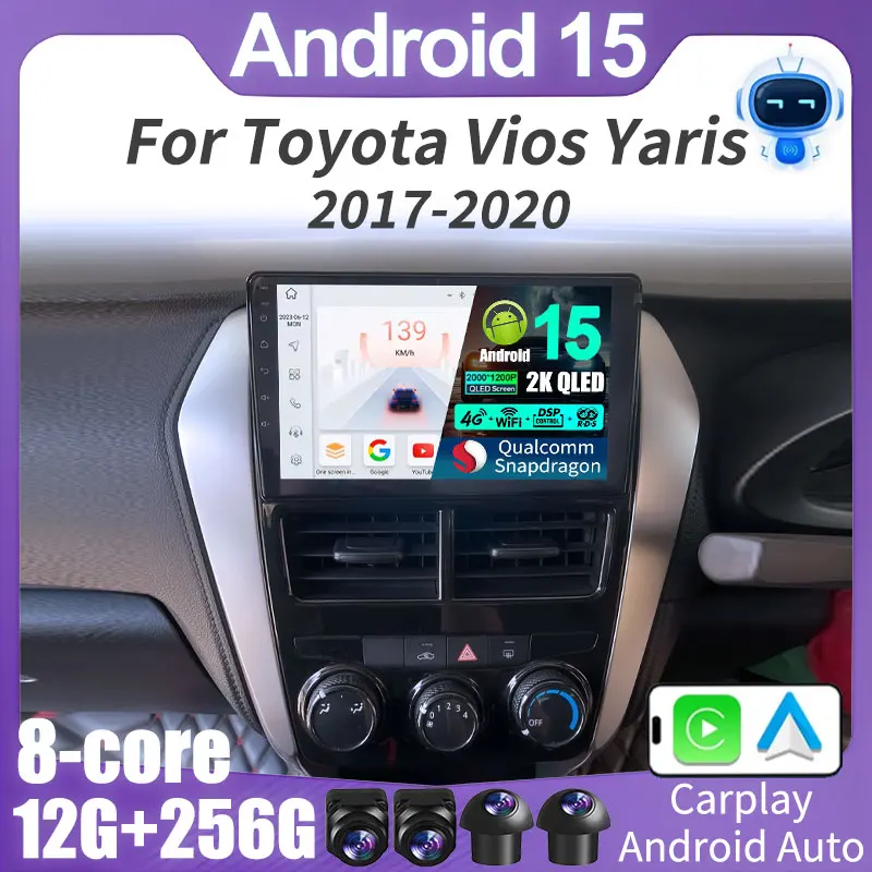 Android 15 Carplay Auto Car Radio Multimedia Player For Toyota Vios Yaris 2018 2019 2020 DSP 4G+5GWIFI GPS Stereo 2din Head Unit