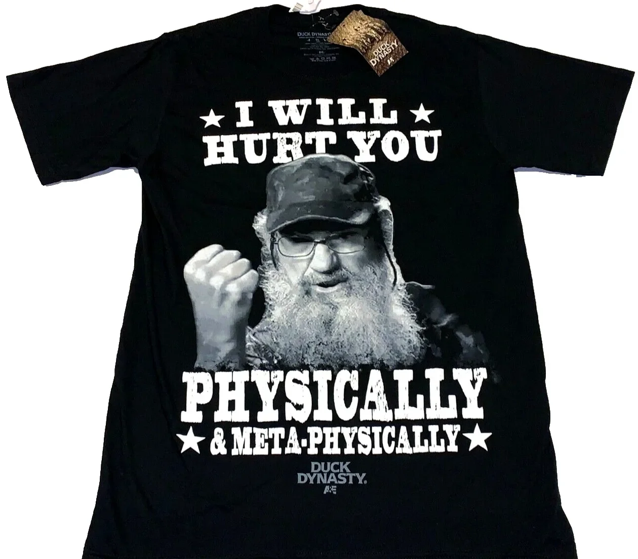 Rare Vintage 2010s Duck Dynasty Uncle Si I Will Hurt You A E T Shirt New NWT LG long or short sleeves