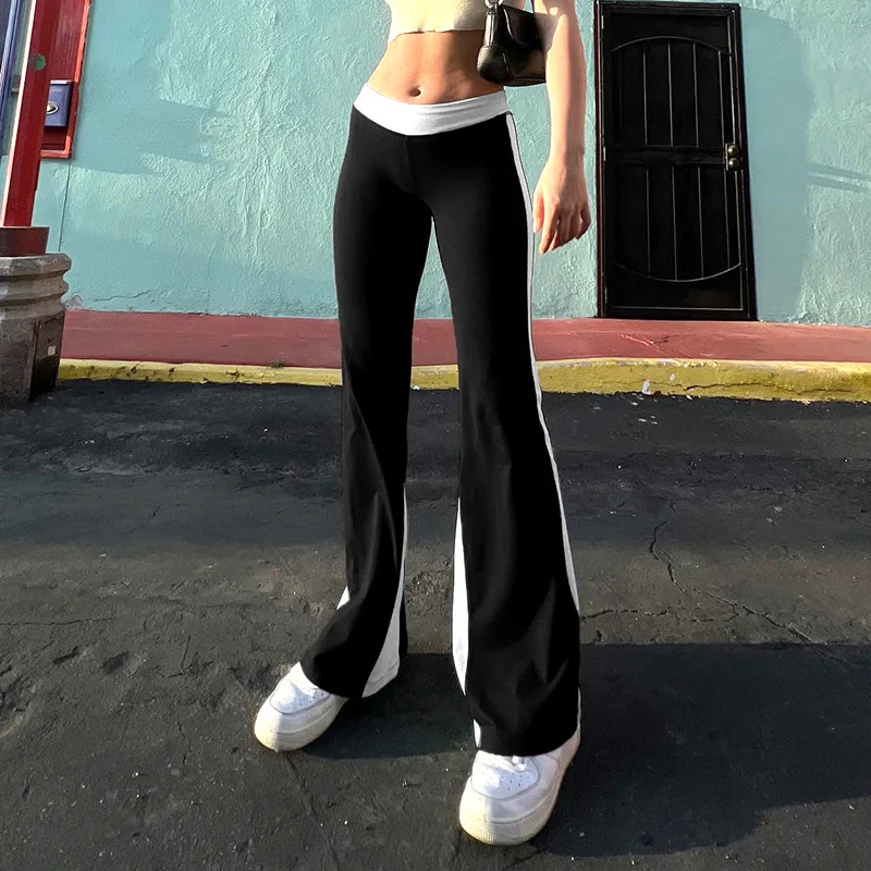 Casual Basic Side Striped Flared Pants Black High Waist Stretch Boot Cut Pants Jogging Sweatpants Trousers Yoga Outfits