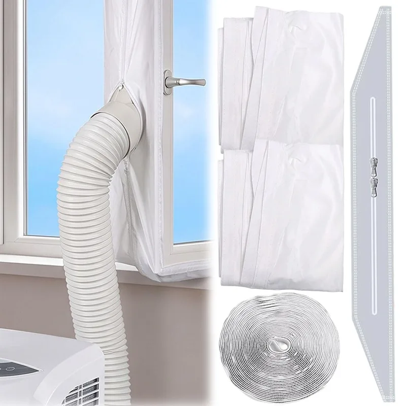 300cm Fabric Window Seal for Portable Unit Double Zipper Adhesive Closure Weatherproof Wind Resistant Heat Insulation Cover Kit