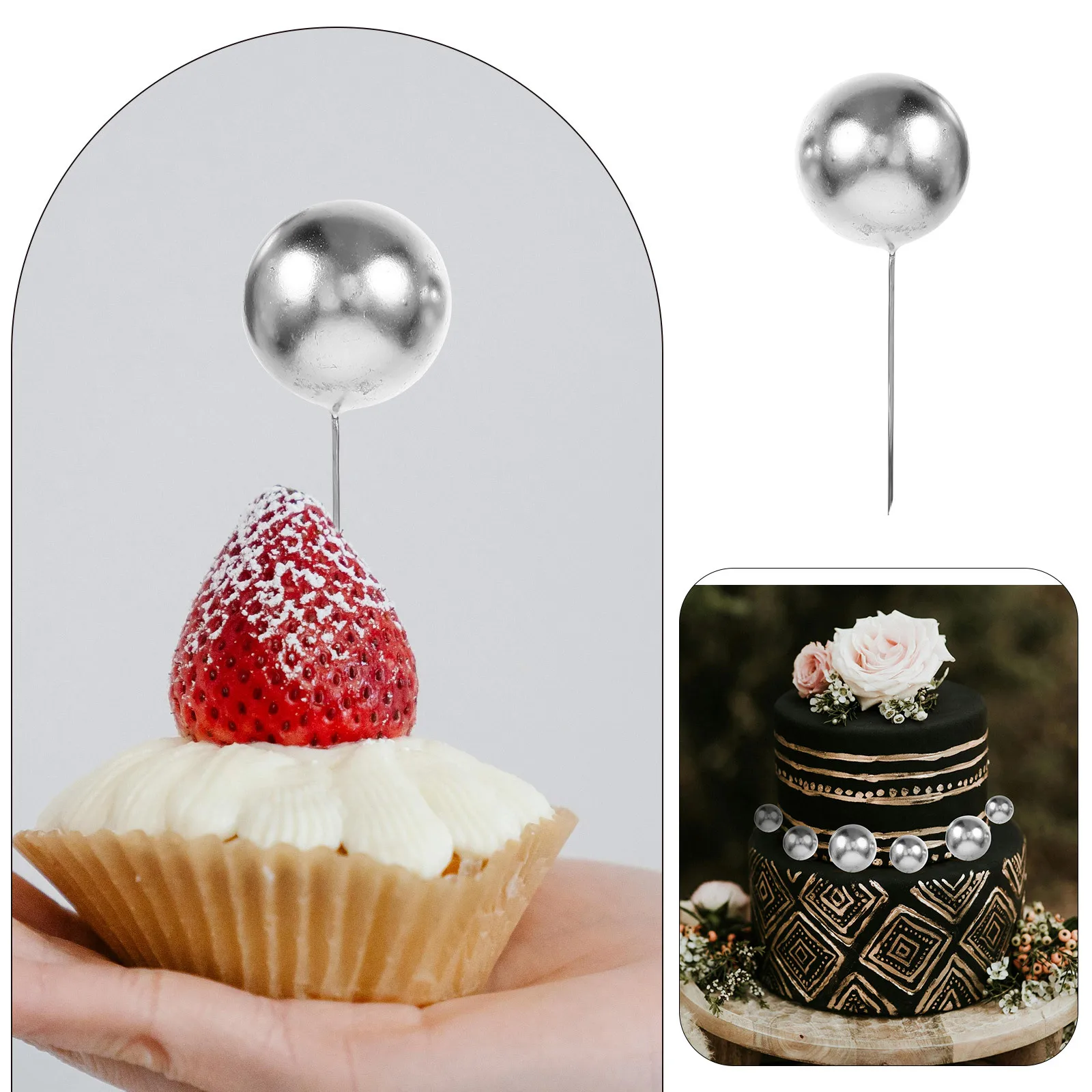 

108Pcs Silver Ball Cake Topper Mini Balls Insert Decoration Birthday Party Cupcake Picks Dessert Table Cake Decor