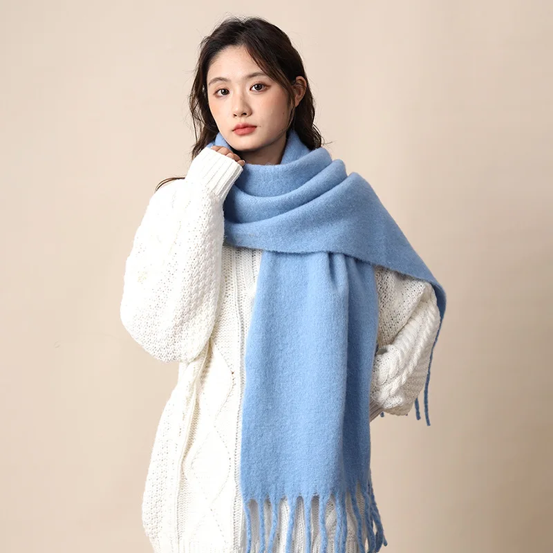 

New Mohair Plaid Scarf Women Fluffy Faux Fur Winter Warm Shawl Korean Style Thick Tartan Check Hijab Luxurious Fuzzy Neck Warmer