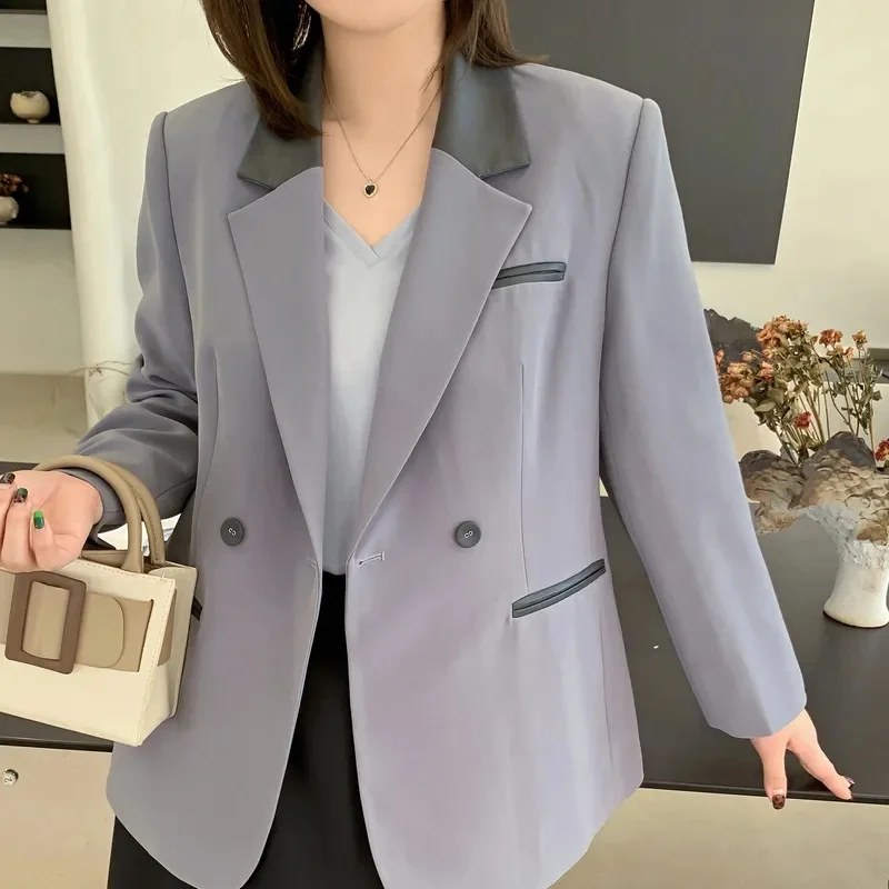 Spring and Autumn 2023 New Loose Women Dress Slightly Plump mm Design Sharp Color Contrast Stitching Capable Temperament Blazer