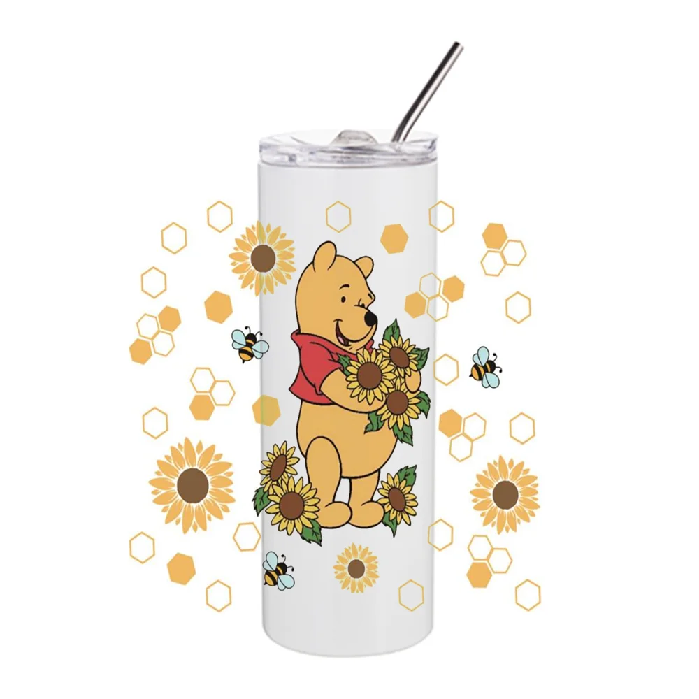 Miniso-Impermeável Transferências Adesivos, desenhos animados 3D, design Urso Pooh, UV DTF Copo Envoltório para Copo de 20oz, Decalque lavável Caneca, DIY