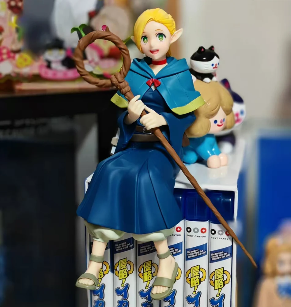 HOT! Delicious in dungeon sitting marcille laios toughen figure macaroni cork 13-19cm table car ornaments anime model gifts