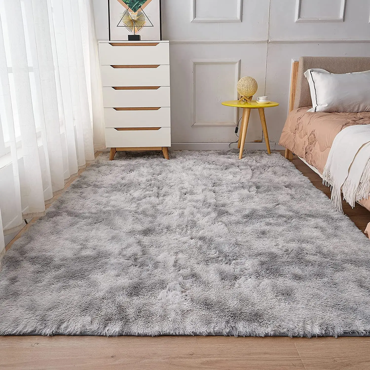 Soft Shaggy Carpet Living Room Fluffy Children Rugs Large Beige Plush Area Rug for Bedroom Kids Room Nursery Modern Home Decor