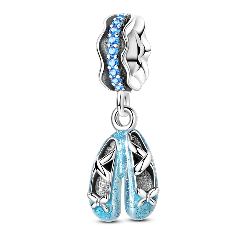 

100% 925 Sterling Silver Charm Pendant 3mm Sweet Ballet Shoe Design DIY Original Fine Jewelry Perfect For Wedding Party