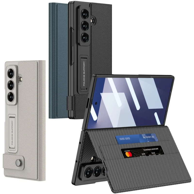 

Plain Leather Flip Wallet with 2 Credit Card Slots Glass Protective Film Case for Samsung Galaxy Z Fold 7 fold7 Protect Cover