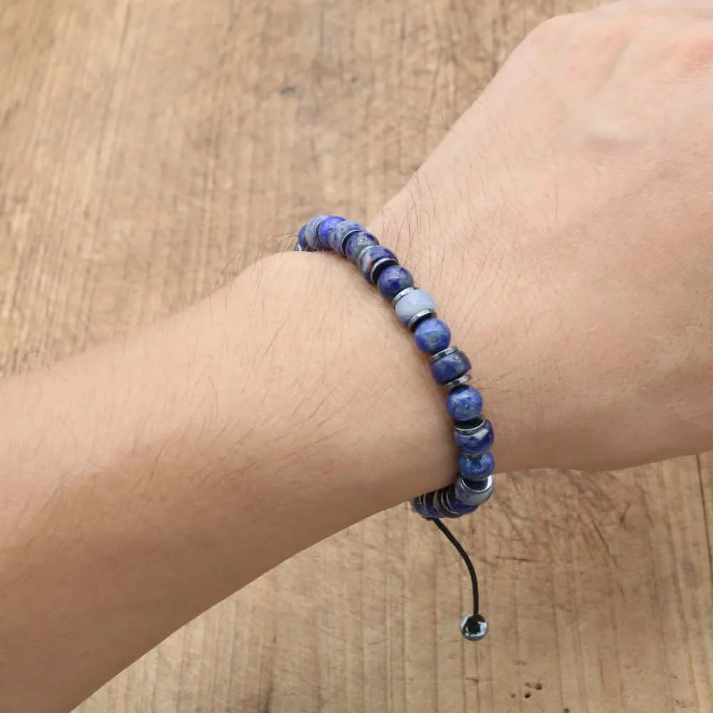Handmade Natural Lapis Lazuli Hematite Blue Howlite Braided Bracelet for Women Men Protection Wisdom Jewelry