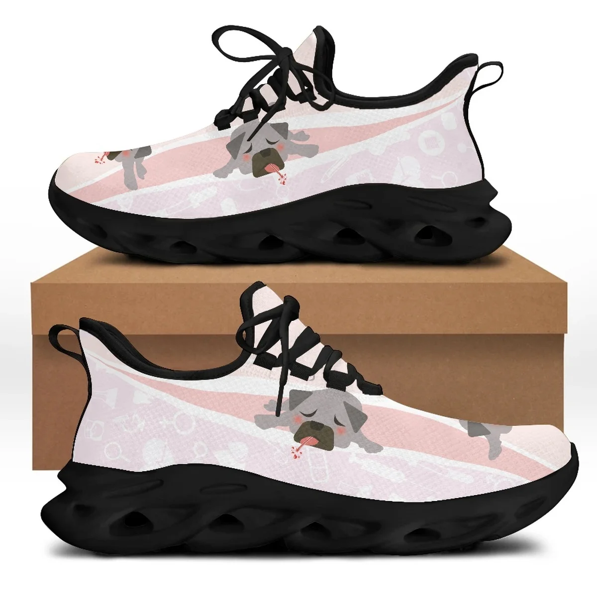 Yikeluo Breathable Female Platform Shoes Cartoon Dog Pattern Medical Tool Print Casual Mesh Swing Shoes for Women Sport Shoes