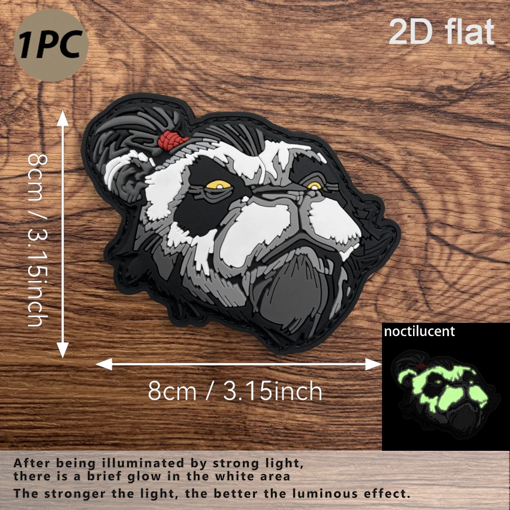 Black, White, and Gray Color Scheme with Red String Panda Head Design, 1 Piece, Glow-In-The-Dark Effect, 2D Flat Pvc Material, Includes Fleece-Lined Functional Trendy Bag, Work Vest, Cycling Protective Gear, DIY Personalized Decorative Badge