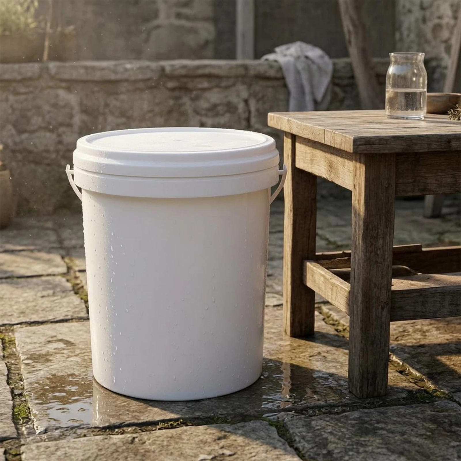 Picture 4: Round Pail with Lid White 25 L Pail Plastic Tub Cylindrical Reusable
